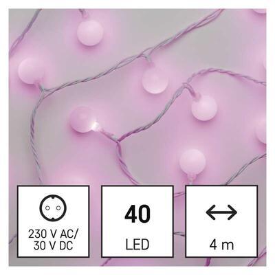 LED světelný řetěz Ball růžová, IP44, 4m časovač - 1