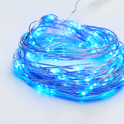 Venkovní stříbrný LED nano řetěz 10m modrý 8 fun.