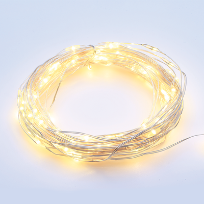 Stříbrný LED nano řetěz 1,2m WW 2xCR2032