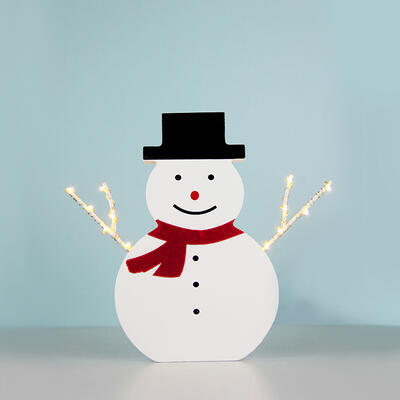Vánoční dřevěný LED sněhulák