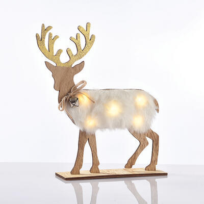 Vánoční LED sob s kožešinkou - 2xAAA