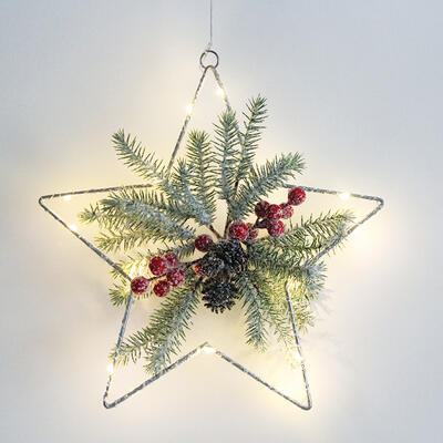 Vánoční LED dekorativní  hvězda se jmelím, 3xAA