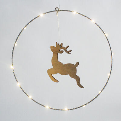 Vánoční LED dekorace Kruh se sobem, 3xAA 30cm