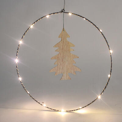 Vánoční LED dekorace Kruh se stromem, 3xAA 30cm
