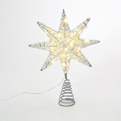Vánoční stolní LED hvězda stříbrná 1 28cm WW 3xAA