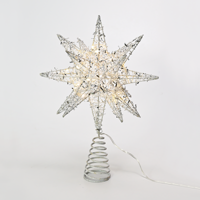 Vánoční stolní LED hvězda stříbrná 2 28cm WW 3xAA