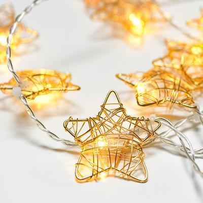 Vánoční LED řetěz Hvězdy časovač - zlato - 135cm