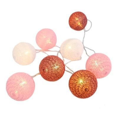 LED řetěz Pletené koule - růžová/bílá - 285cm