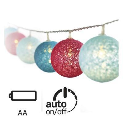 LED girlanda bavlněné koule -  modrá/rudá - 1