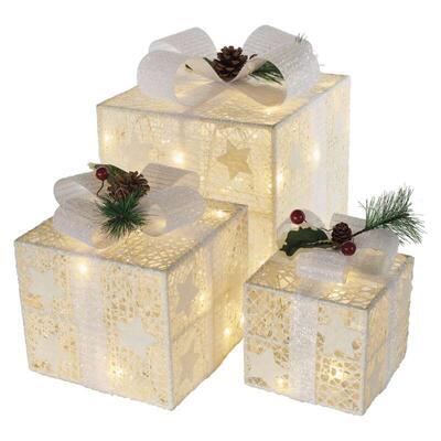 3x vánoční LED darek s ozdobou teplá bílá - 2