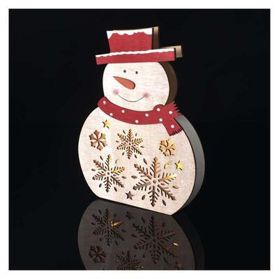 Vánoční dřevěný LED sněhulák, 30cm, 2xAAA, časovač - 3