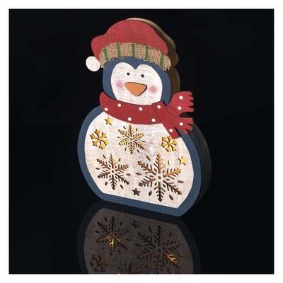 Vánoční dřevěný LED tučňák, 30cm, 2x AAA, časovač - 3