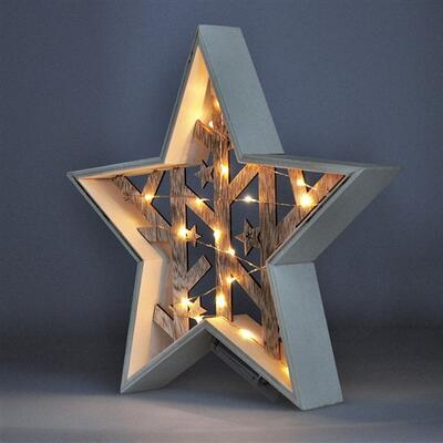 Vánoční dřevěná dekorativní LED Hvězda, 2x AA - 3
