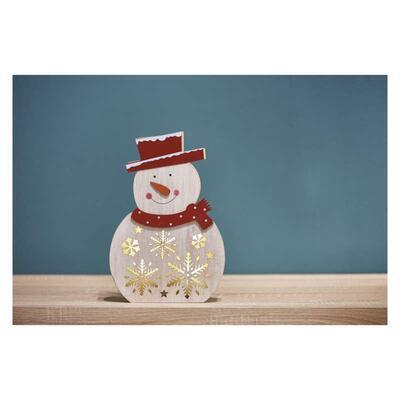 Vánoční dřevěný LED sněhulák, 30cm, 2xAAA, časovač - 4