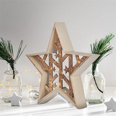 Vánoční dřevěná dekorativní LED Hvězda, 2x AA - 5