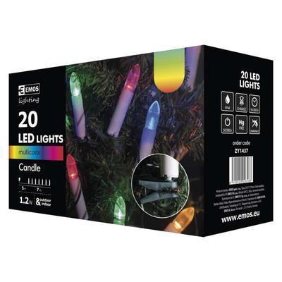 LED vánoční řetěz – barevné svíčky, 7m, IP44 - 7